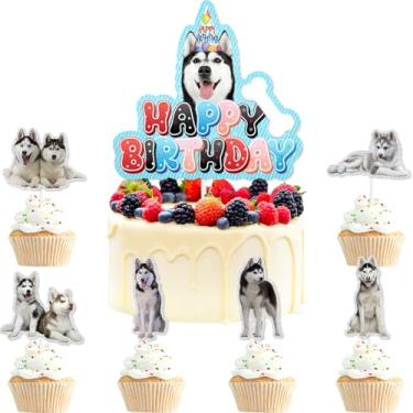 Imagem de 7Pcs Cute Puppy Themed Happy Birthday Dog Paw Prints Cake topper Set - Dog Birthday Party, Pet Party Baby Shower Party, or Boys and Girls Birthday Party Bones, Huskies Decorations - LIANGSS