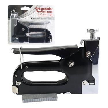 Imagem de Grampeador Profissional Reforçado Compacto Tapeceiro Preto
