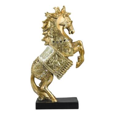 Imagem de Enfeite Rack Sala Estante Hipismo Cavalo Dourado  26.5cm 