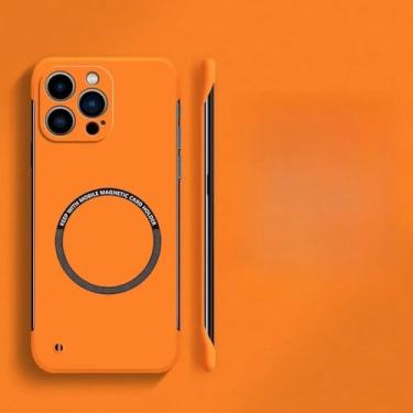 Imagem de Capa de telefone magnética rígida sem moldura para iPhone 15 14 13 12 11 Pro Max Plus Ultra Thin Cover, laranja, para iPhone 3GS