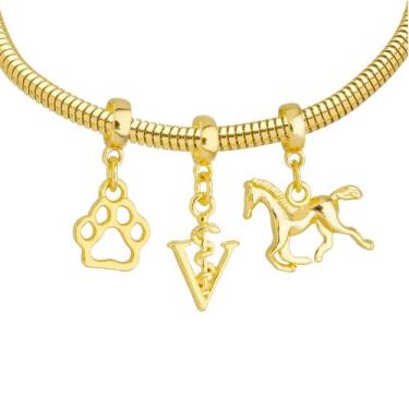 Imagem de Pulseira Veterinária Berloque Banhado a Ouro 18k - Work Semijoias