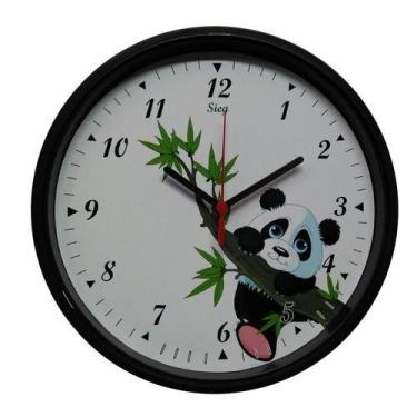 Imagem de Relógio Sieg Redondo Preto Fundo Ursinho Panda 24cm