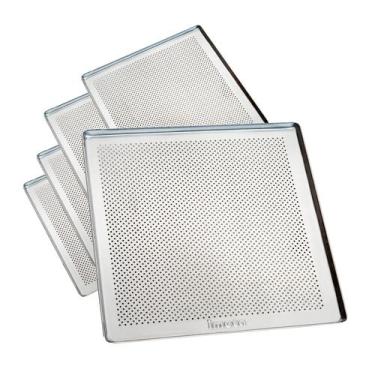 Imagem de Kit c/ 8 assadeira bandeja forma 35x35x1 perfurada pão estampada c/ lo