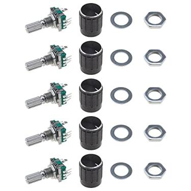 Imagem de Create idea 5 kits de módulos codificadores rotativos de 360 graus EC11 Potenciômetro digital interruptor de botão 5 pinos eixo de 20 mm com tampa preta