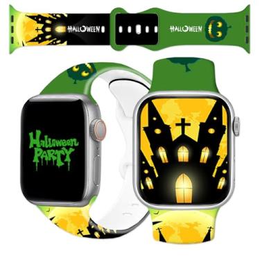 Imagem de Blinket Pulseira de relógio temática de Halloween compatível com Apple Watch 42 mm-49 mm, pulseira de silicone macio para iWatch SE séries 8, 7, 6, 5, 4, 3, 2 e 1, estilo H