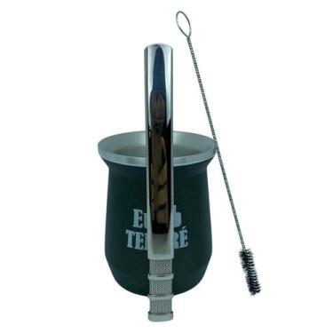 Imagem de Kit tereré cuia copo redondo 350ml alumínio parede dupla verde + bomba