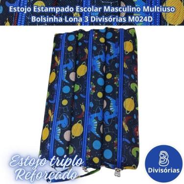 Imagem de Estojo Estampado Escolar Masculino Multiuso Bolsinha Lona 3 Divisórias