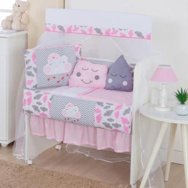 Imagem de Kit Lateral Mini Berço Lindo 11pçs Com Saia - Rosa - Sara enxovais