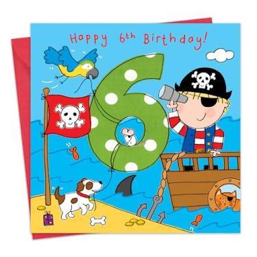 Imagem de Twizler 6th Birthday Card Boy Pirate – Cartão de aniversário de 6 anos – Cartão de aniversário para meninos 6 anos – Cartão de feliz aniversário menino 6 anos – Cartões de aniversário infantil –