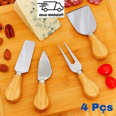 Imagem de Kit Para Queijos 4 Pçs De Inox E Madeira Kit Para Tábua De Frios - Meg