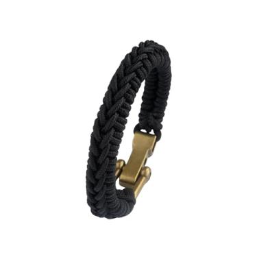 Imagem de VIKENNIA Pulseira masculina minimalista Paracord com anel D e fivela ajustável – Pulseira de sobrevivência simples e multiuso com manilha de aço inoxidável – Pulseiras de paracord para homens –