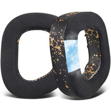 Imagem de SOULWIT Substituição de Almofadas de Ouvido com Gel Refrescante para Corsair HS80 Max/HS80 USB com Fio/HS 80 RGB Sem Fio, Com Espuma de Isolamento de Ruído de Alta Densidade - Manchas Douradas