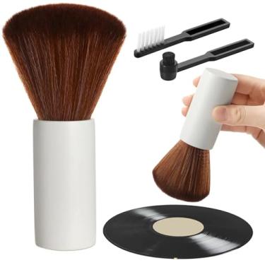 Imagem de Ziliny 3 peças de escova de limpeza de disco de vinil de madeira antiestática kit limpador de vinil acessórios para jogadores presente para amantes de música (cinza claro)