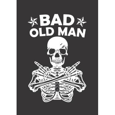 Imagem de Notizbuch A4 dotted, gepunktet, punktiert mit Softcover Design: Skelett Rock Rockmusik Spruch Böser alter Mann Vater Männer: 120 dotted (Punktgitter) DIN A4 Seiten