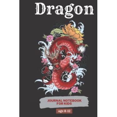 Imagem de dragon journal notebook for kids age 8-12: 100 pages,"6x 9in",background black & red