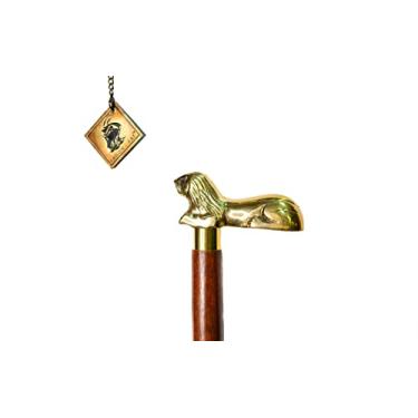 Imagem de Sailor's Art Bengala de madeira e latão antigo - Bengala de caminhada com alça de cachorro lindamente esculpida para pessoas idosas - Decoração de casa vintage - Bengala destacável