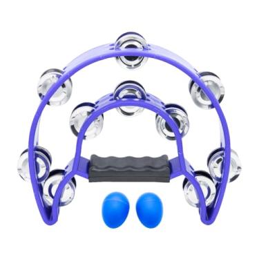 Imagem de Tutuxio Pandeiro de fileira dupla e agitadores de ovos, jingles de metal, percussão manual, pandeiros de meia lua com alça para presente de instrumento musical para adultos, festa KTV