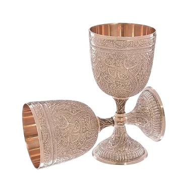 Imagem de Taça de cálice vintage em relevo latão em relevo King Arthur cálice decoração medieval gótica pacote de 1 (250ml)