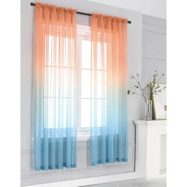 Imagem de ZiDeTang Cortina transparente com cores gradientes, cortinas à prova de sol, bolso para varão, voile, painel de tratamento de janela, fios para sala de estar/quarto, pacote com 2 (132 x 213 cm,
