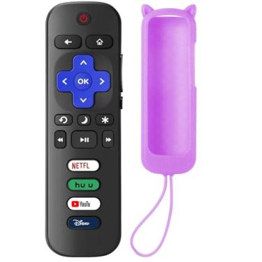 Imagem de SOTATOO Controle remoto de substituição para Roku TV com capa protetora macia roxa (brilha no escuro), controle remoto universal para Smart TVs TCL Roku/Hisense Roku/Onn Roku/Sharp Roku/Element