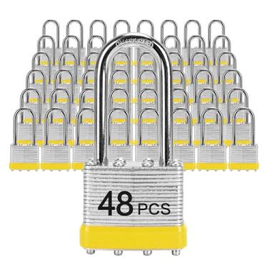 Imagem de Cadeados com a mesma chave, LQYN 48 peças de cadeado laminado com chave (1-9/40.6 cm, 40 mm), fechaduras semelhantes com chave, manilha longa, para armário de armazenamento, trava de ferrolho, caixa