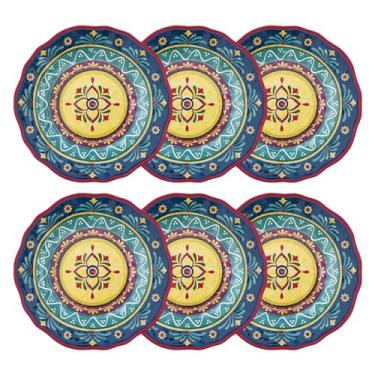 Imagem de UP Prato de jantar Fiesta floral pesado e durável de melamina, 6 peças, 28,5 cm