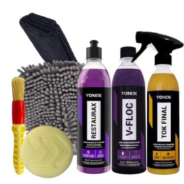 Imagem de Vonixx Kit Limpeza Automotiva, Shampoo V-floc, Restaurador Restaurax, Cera Tok Final, Luva Microfibra e Acessórios