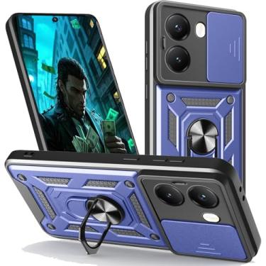 Imagem de Capa CSmall para Xiaomi Poco X7 Pro com capa de lente de câmera deslizante, grau militar, à prova de choque com anel giratório, suporte, capa de proteção definitiva para Xiaomi Poco X7 Pro SJ azul