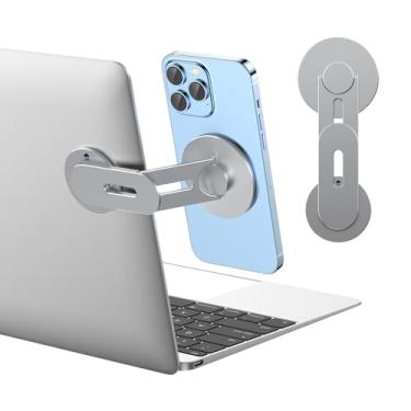 Imagem de MAGDIGITEH Suporte magnético para laptop MagSafe para iPhone 17/16/15/14/13/12 e todos os telefones, suporte lateral ajustável de 180° para monitor de computador para Tesla, suporte de celular de mesa
