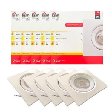 Imagem de Kit 5 Spot LED 5W  Quadrado Luz Amarela Embutir para Sanca Gesso - Kia
