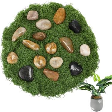 Imagem de Solsew Conjunto de musgo verde falso com seixos de plantas, musgo artificial falso de 198 g para artesanato, 2 kg, pequena pedra decorativa de rio para plantadores, decoração de plantadores, peça