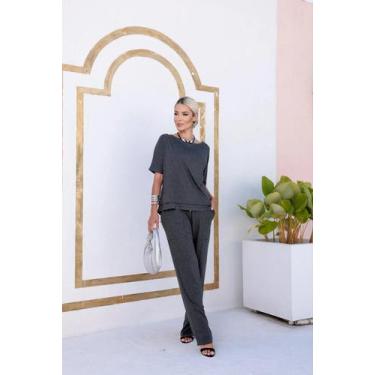 Imagem de Conjunto Feminino Moletinho Calça e Blusa Manga Curta Casual Plus Size