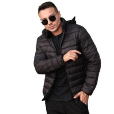Imagem de Jaqueta Masculina Puffer Flanelada Com Capuz Blusa Frio Industrie Impermeável Preta-Masculino