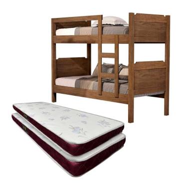 Imagem de Beliche Solteiro Com 2 Colchões Castor 100% MDF Castanho Shop JM