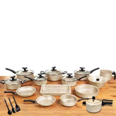 Imagem de Conjunto Panelas 17 Pc Antiaderente Panela Pressão 2 Litros - Alumínio