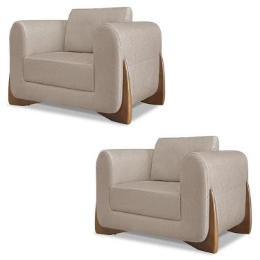 Imagem de Poltrona Para Sala Base De Madeira Kit 2 Izzy S06 Linho Areia - Mpozenato
