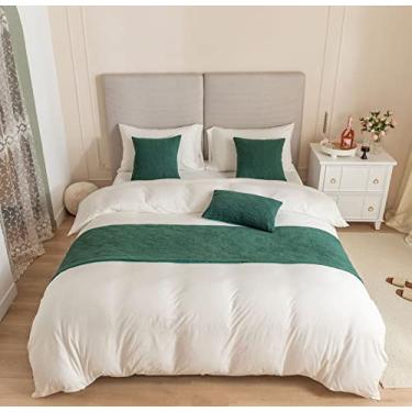 Imagem de Cachecol para cama de hotel, luxuoso, decoração de cama moderna, almofada de cauda, faixa de decoração, sem desbotamento, proteção para cama de solteiro queen king size - verde escuro||45 * 210 cm