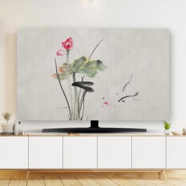 Imagem de HSTANGKY Capa de TV 81.3 cm-203.2 cm Capa protetora de tela multifunções para televisão interna capa à prova de poeira pano de poliéster macio capas de tela de televisão para pendurar mesa curva-flor