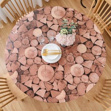 Imagem de LIBERECOO Toalha de mesa redonda de vinil com forro de flanela, borda elástica, impermeável, toalha de mesa de plástico para uso interno e externo