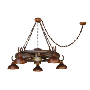 Imagem de Lustre Roda De Carroça Estância 5L Madelustre Metal Oxidado