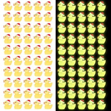 Imagem de 100 peças mini pato natalício, mini pato de resina que brilha no escuro pequenos brinquedos resina pato natalício para trabalhos manuais, decoração de casa, paisagem de jardim (amarelo)