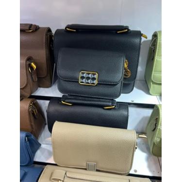 Imagem de Bolsa Transversal Feminina em Couro Sintético, Fecho Decorativo, Alça Ajustável, Preta