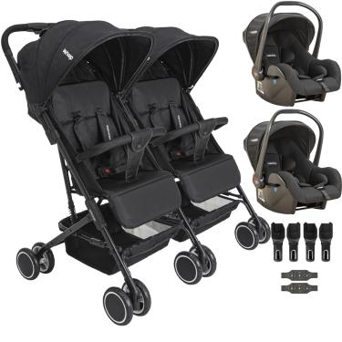 Imagem de Carrinho Kiddo para Gemeos com 2 Bebe Conforto Mascote Preto