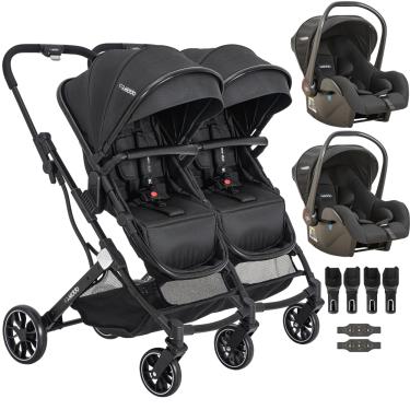 Imagem de Carrinho Kiddo para Gemeos com 2 Bebe Conforto Zig Zag Preto