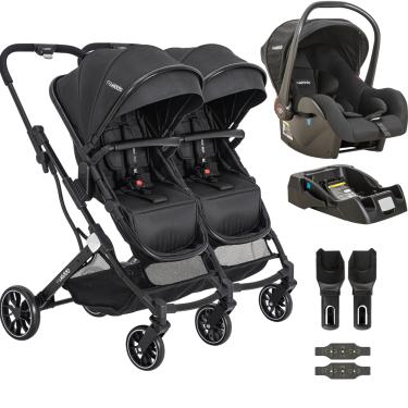 Imagem de Carrinho Kiddo para Gemeos com Bebe Conforto Base Zig Zag Preto
