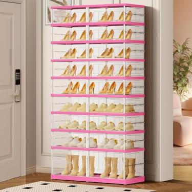Imagem de CIMLORD Sapateira dobrável de 9 camadas para entrada de armário de 18 a 36 pares, organizador de caixas de armazenamento de sapatos transparentes empilháveis com porta, caixas de armário de sapatos de