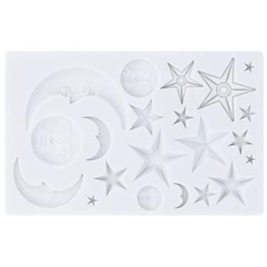 Imagem de Aramox ESTRELA Lua Face Silicone FONDANT MOLD FÁCIL DE LOLAMENTO DE LONA ESTRELA LONO MOLE FACO PARA BOLOS DIY CUPCAKES CHOCOLAÇÕES ALTERAÇÃO ALIMENTOS ALIMENTAÇÃO APROX. 7, 68 X 4, 76 X 0, 31in