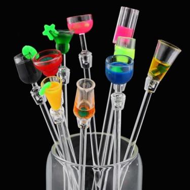 Imagem de Domensi 10 Pçs Swizzle Sticks Cocktail Artísticos Copo de Vinho Top Plástico Misturadores de Bebidas Cristal Colorido Swizzle Sticks Agitador de Bebidas para Bar Cafés Restaurantes Casa 23 cm