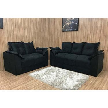 Imagem de Conjunto de Sofá 2 e 3 Lugares Paris Suede Preto - AL Móveis