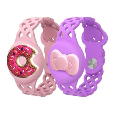 Imagem de Suporte de relógio à prova d'água compatível com Airtag, pulseira de silicone ajustável de desenho fofo compatível com Air Tag, pacote com 2 (B)
